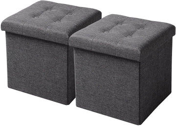 Set van 2 opvouwbare zitkrukken met opbergruimte | Donkergrijs | 37,5x37,5x38 cm