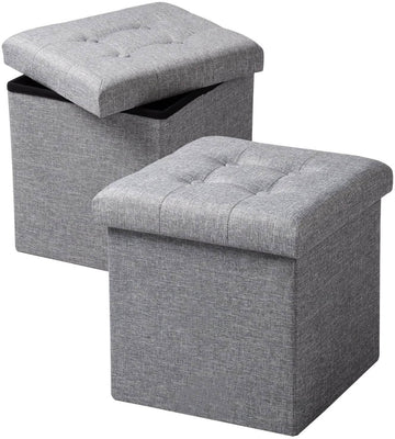 Set van 2 opvouwbare zitkrukken met opbergruimte | Lichtgrijs | 37,5x37,5x38 cm