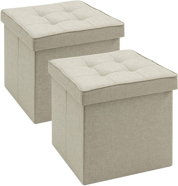Set van 2 opvouwbare zitkrukken met opbergruimte | Beige | 37,5x37,5x38 cm