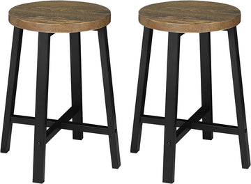 Eetkamerstoelen 2-delige set met metalen poten | Vintage houtnerf zwart | 29,5x46x29,5 cm
