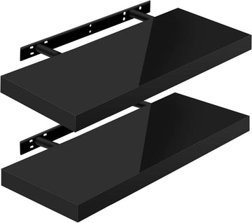 Set van 2 zwevende wandplanken | Zwart | 60x22.9x3.8 cm