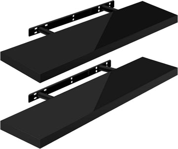 2-delige zwevende wandplankenset | Zwart | 90x3.8x22.9 cm