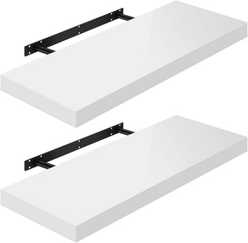 Set van 2 zwevende wandplanken | Wit | 70x3.8x22.9 cm