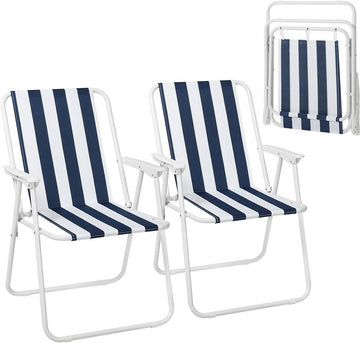 Vouwbare campingstoelen 2-delige set | Blauw en wit | 58x53x76 cm