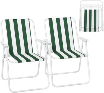Opvouwbare campingstoel 2-delige set | Wit en groen | 58x53x76 cm