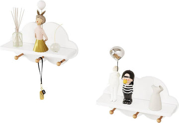 Set van 2 kinderwandrekken in wolkenvorm met haken | Wit | 36x20,5x12 cm