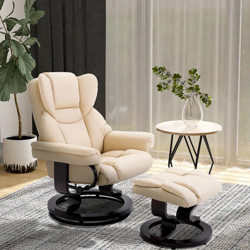 Relaxliege mit Hocker | Farbe: Creme | Abmessungen: 79x80x100 cm
