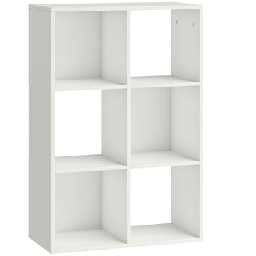 Smal boekenrek met 3 niveaus en 6 vakken | Kleur: Wit | Afmetingen: 61,5x29,5x91,5 cm