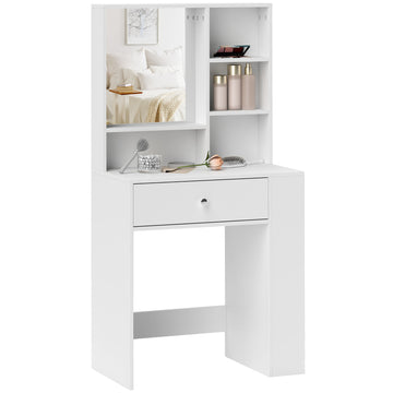 Schminktafel met spiegel en opbergruimte | Kleur: Wit | Afmetingen: 70x40x137 cm