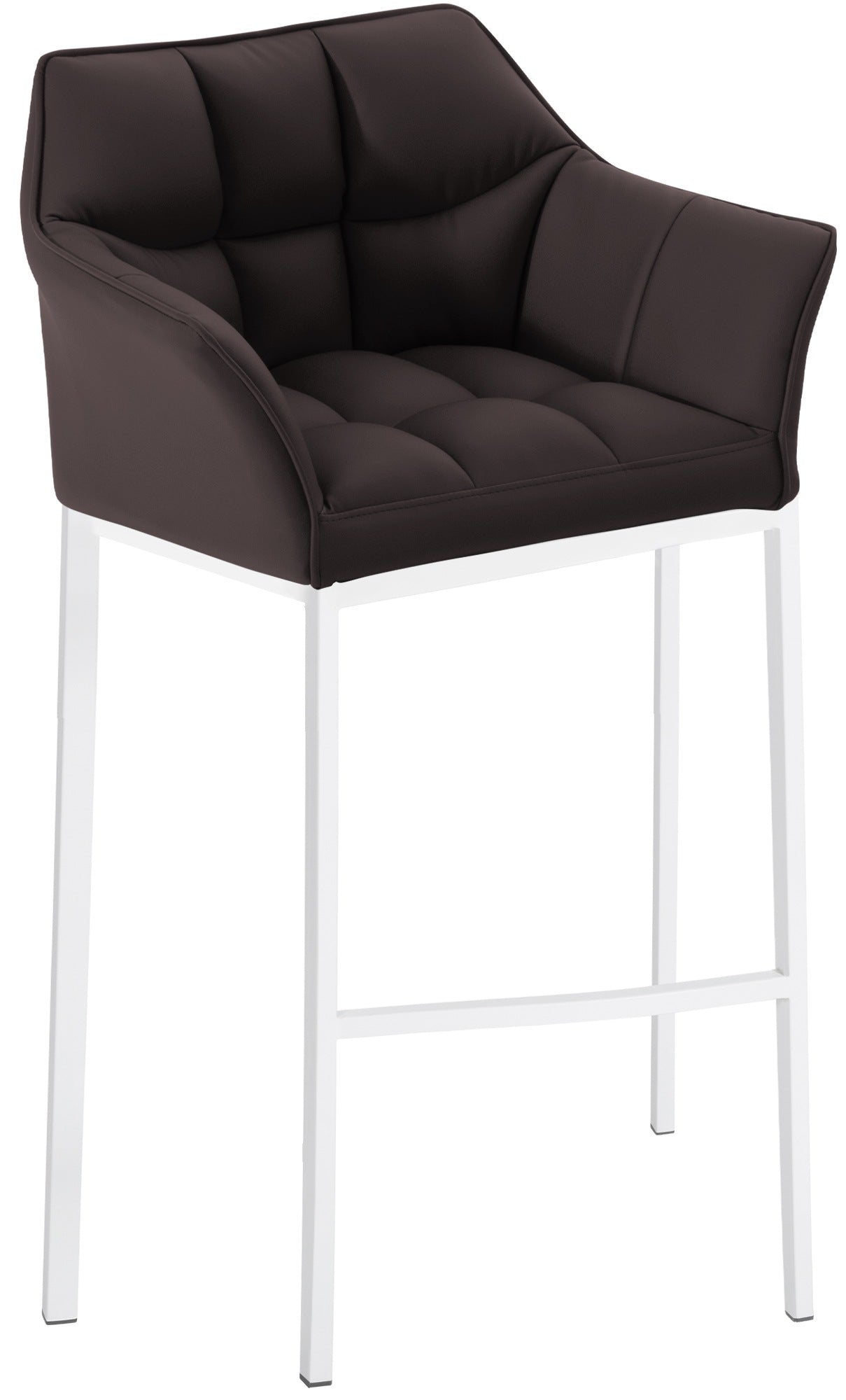 Barkruk Damaso - Hoge Kruk - Comfortabele Gewatteerde Rugleuning - Kunstleer Bekleding Kleur bruin Onderstel Kleur wit