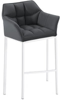 Barkruk Damaso - Hoge Kruk - Comfortabele Gewatteerde Rugleuning - Kunstleer Bekleding Kleur grijs Onderstel Kleur wit