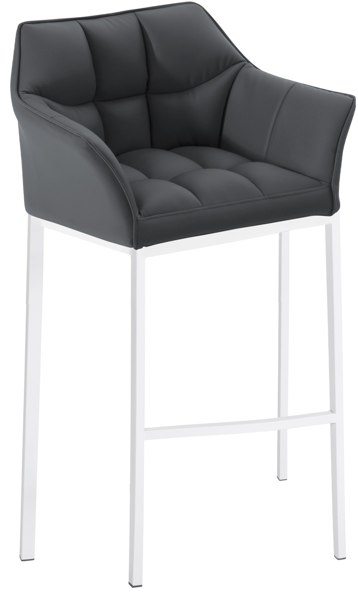 Barkruk Damaso - Hoge Kruk - Comfortabele Gewatteerde Rugleuning - Kunstleer Bekleding Kleur grijs Onderstel Kleur wit