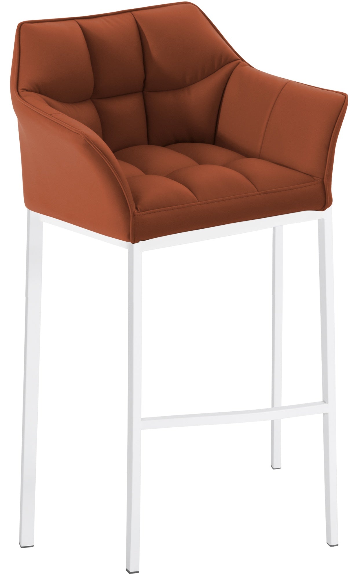 Barkruk Damaso - Hoge Kruk - Comfortabele Gewatteerde Rugleuning - Kunstleer Bekleding Kleur lichtbruin Onderstel Kleur wit