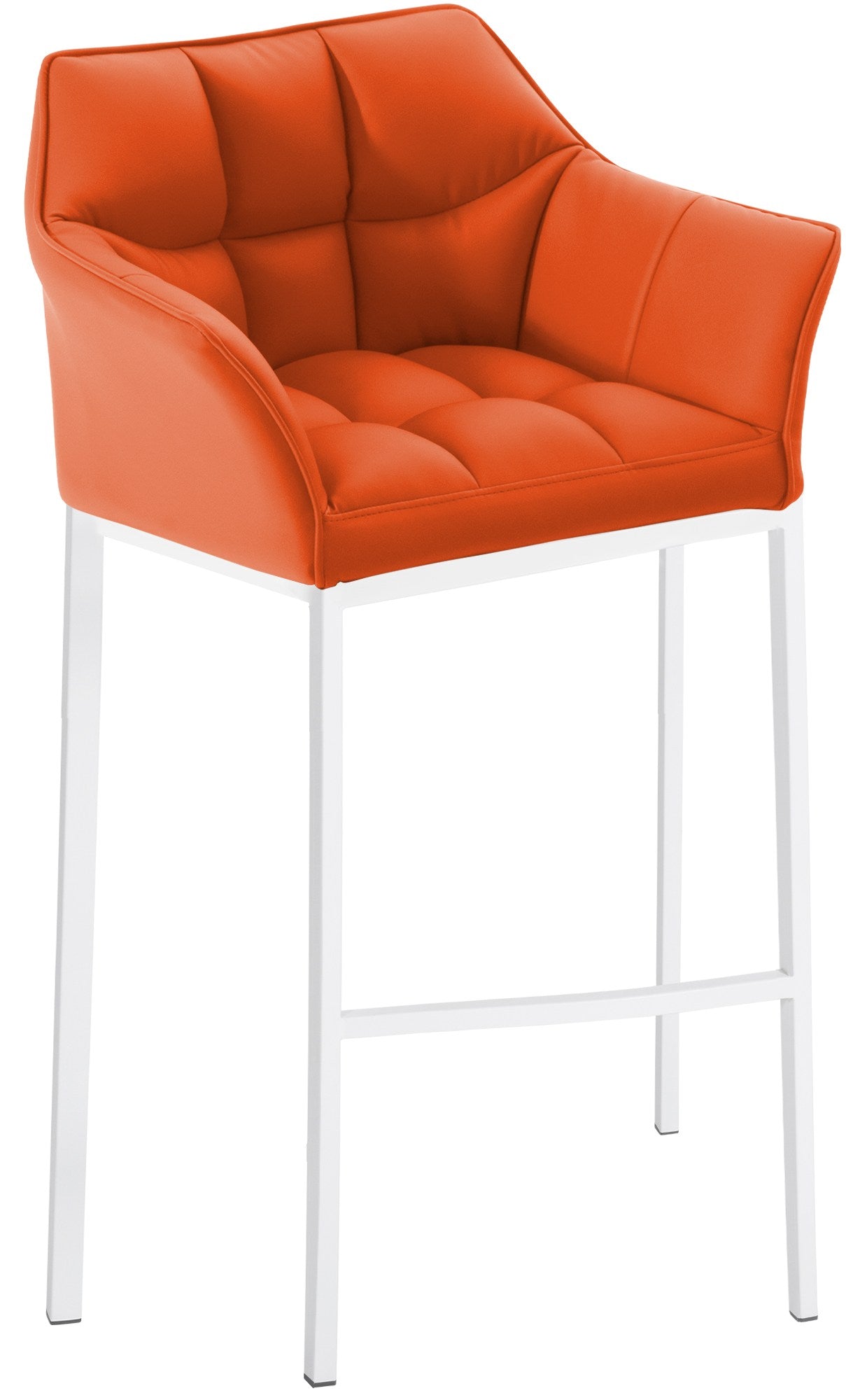 Barkruk Damaso - Hoge Kruk - Comfortabele Gewatteerde Rugleuning - Kunstleer Bekleding Kleur oranje Onderstel Kleur wit