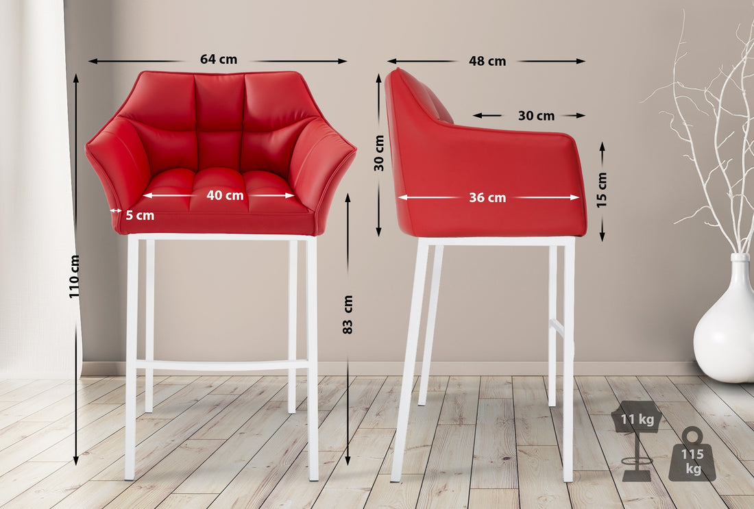 Comfortabele Barkruk - Barstoel - Hoog Zitcomfort met Armleuningen Kleur rood
