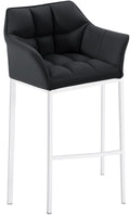 Barkruk Damaso - Hoge Kruk - Comfortabele Gewatteerde Rugleuning - Kunstleer Bekleding Kleur zwart Onderstel Kleur wit