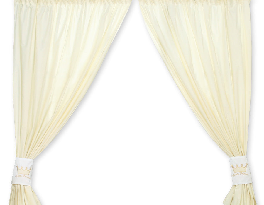 Gardiner till barnrum, fönsterdekoration, 100% bomull, tvättbart Lilla prinsessan krämfärgat set