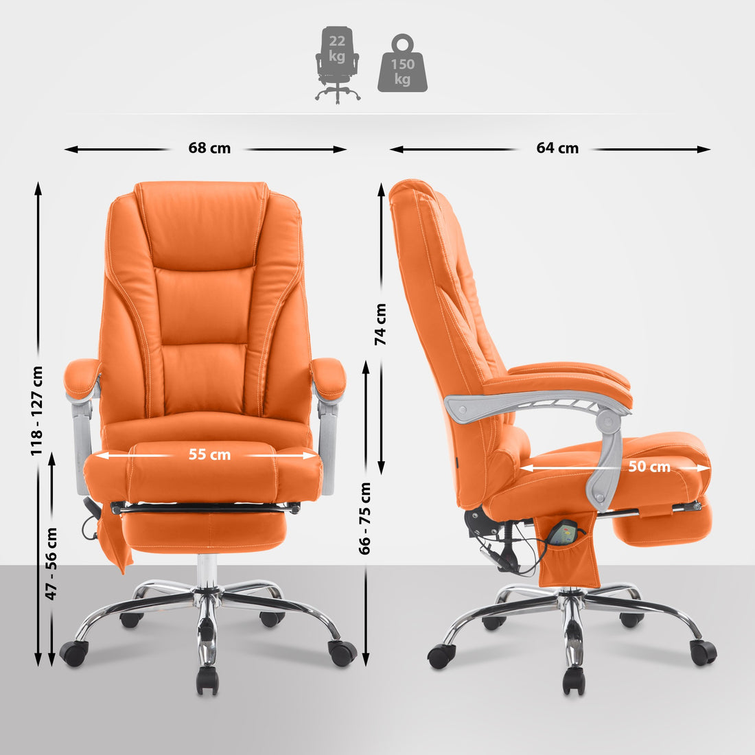 Bureaustoel met Massagefunctie - Ergonomische Stoel - Ultiem Comfort & Ontspanning Kleur oranje