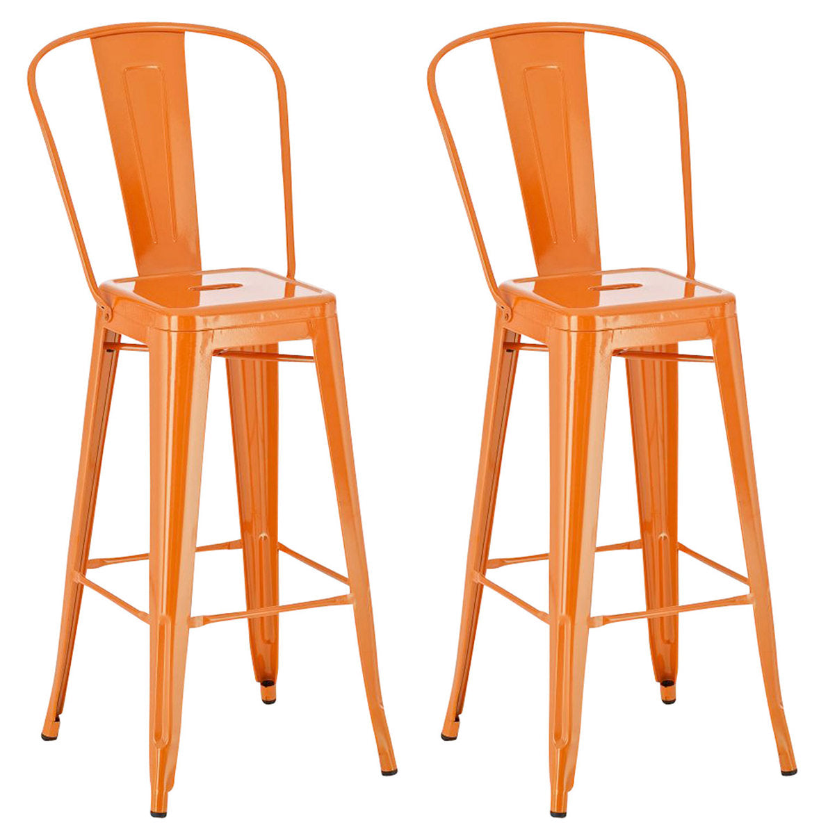 Set van 2 Barkrukken - Hoge Krukken - Met Voetsteun en Kleurkeuze Kleur oranje