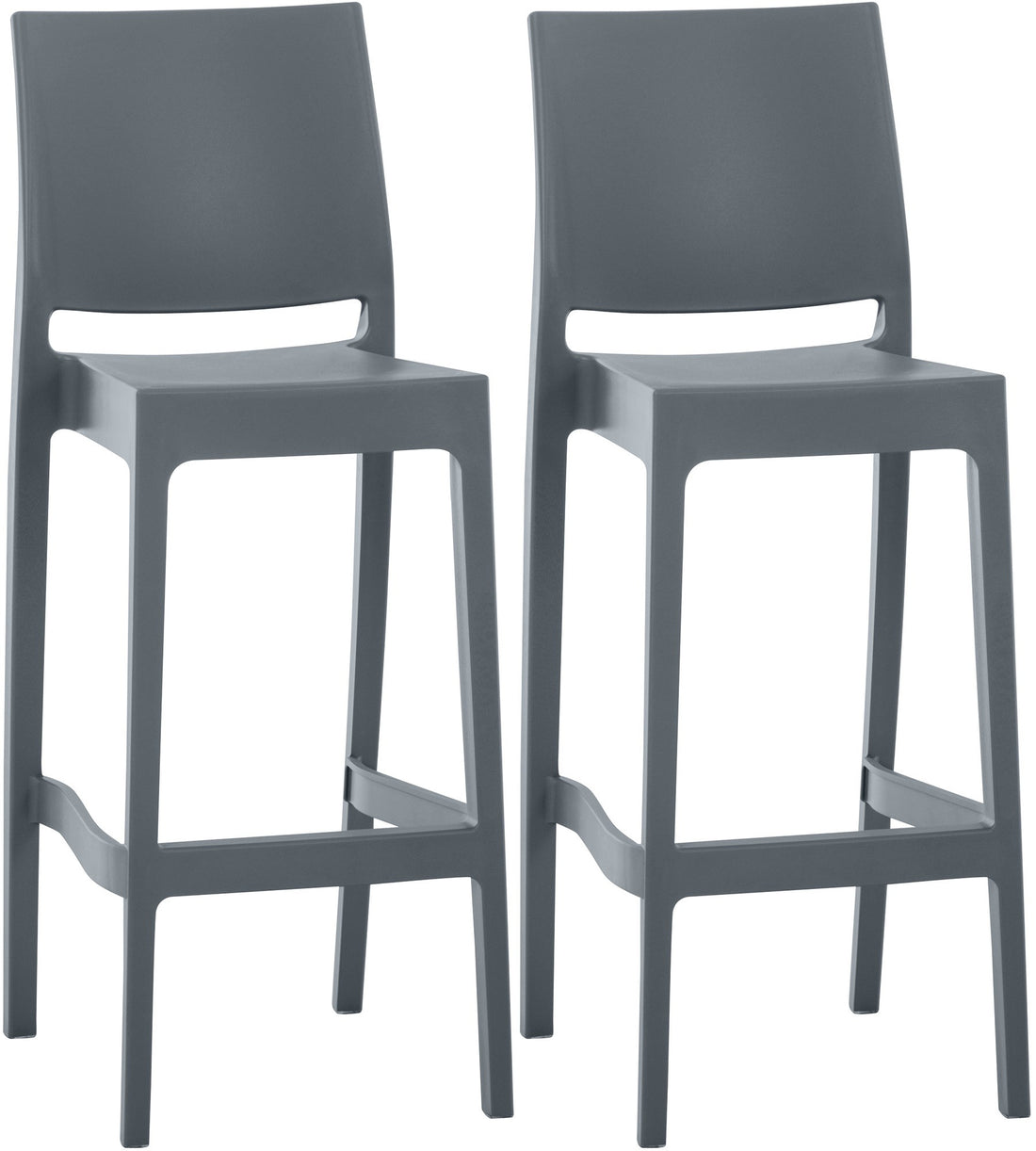 Set van 2 Barkrukken - Stoelen - Weerbestendige Kunststof, Comfortabel & UV-bestendig Kleur donkergrijs
