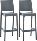 Set van 2 Barkrukken - Stoelen - Weerbestendige Kunststof, Comfortabel & UV-bestendig Kleur donkergrijs