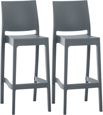 Set van 2 Barkrukken - Stoelen - Weerbestendige Kunststof, Comfortabel & UV-bestendig Kleur donkergrijs