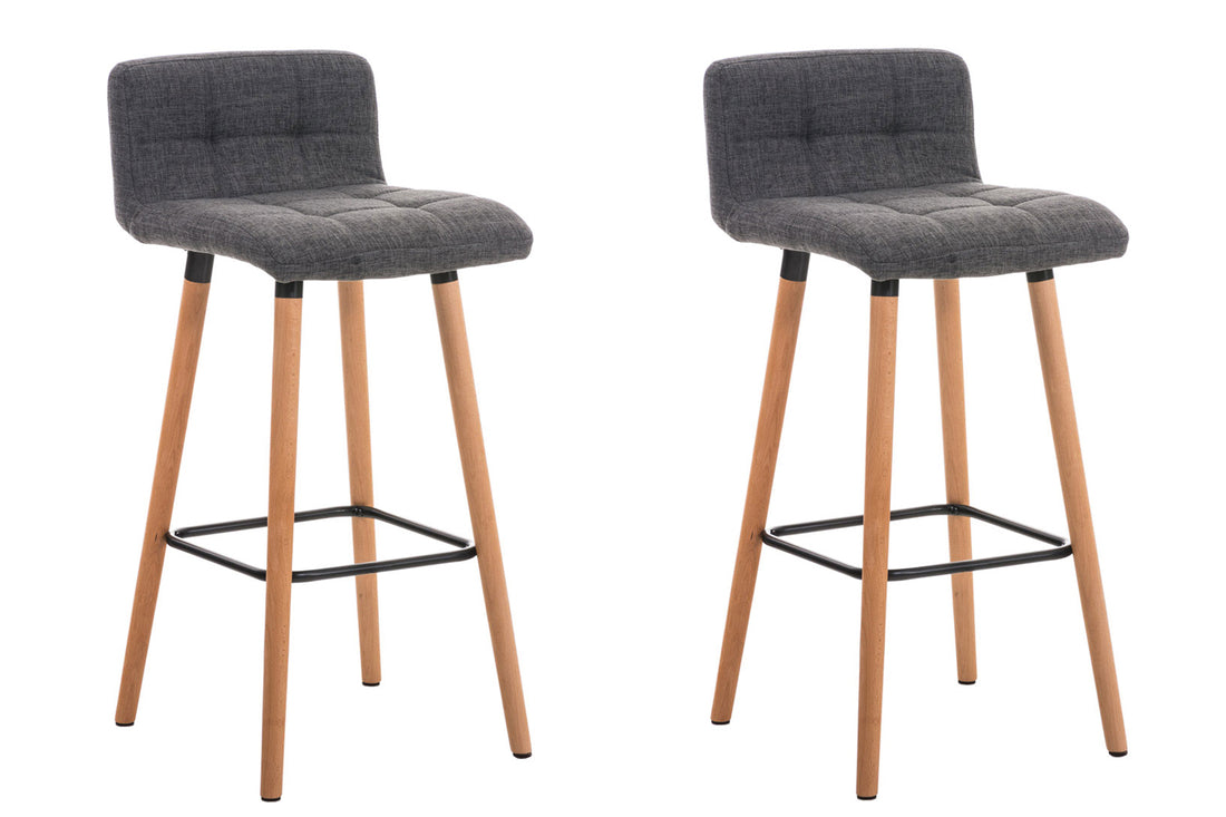 2-delige set Barkrukken - Houten Frame - Comfortabele Stoffen Zitting & Voetensteun Onderstel Kleur natuur Kleur lichtgrijs