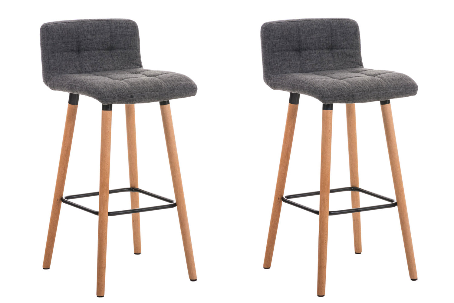 2-delige set Barkrukken - Houten Frame - Comfortabele Stoffen Zitting & Voetensteun Onderstel Kleur natuur Kleur lichtgrijs