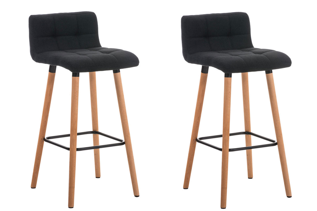 2-delige set Barkrukken - Houten Frame - Comfortabele Stoffen Zitting & Voetensteun Onderstel Kleur natuur Kleur lichtgrijs