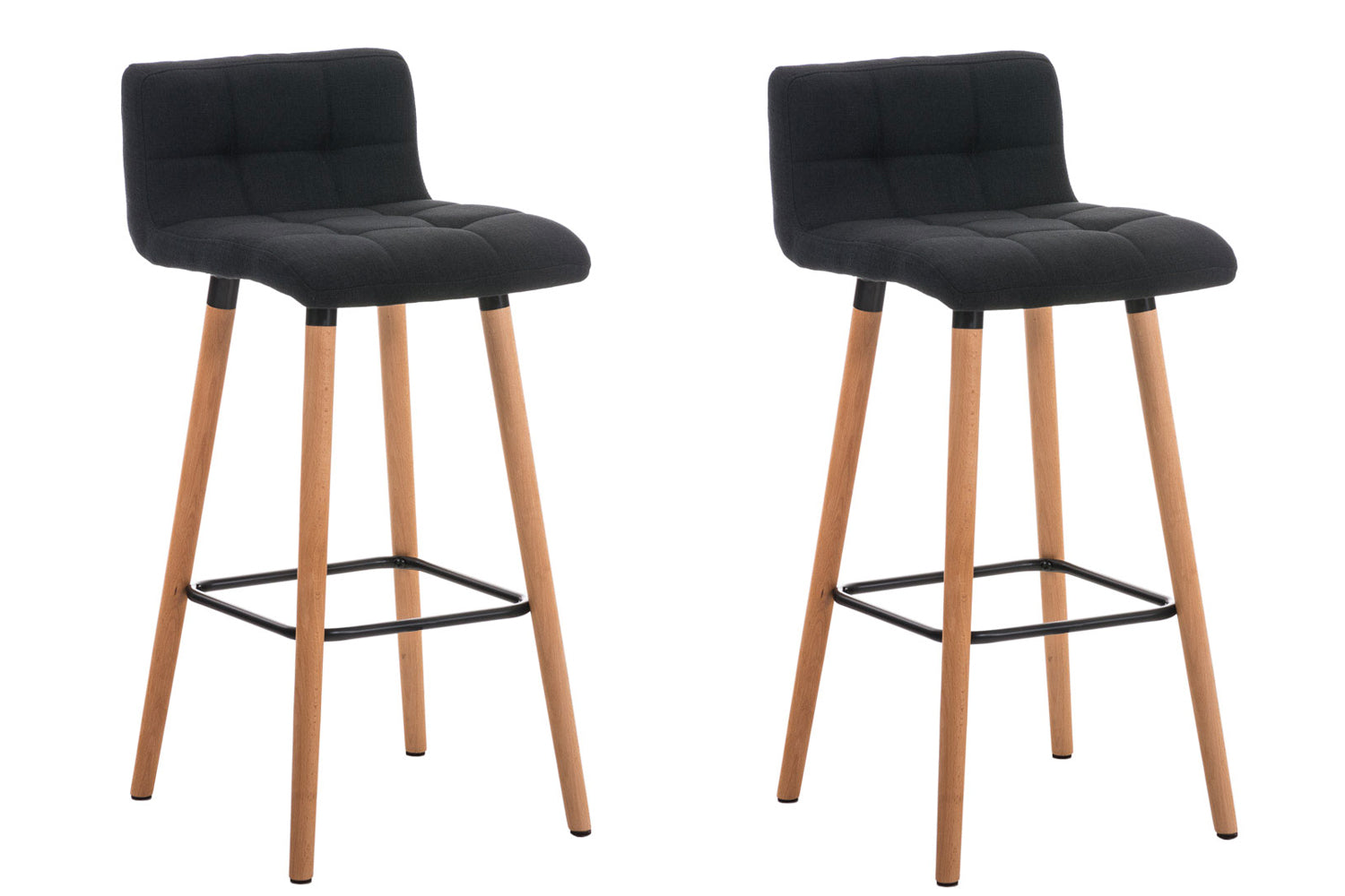 2-delige set Barkrukken - Houten Frame - Comfortabele Stoffen Zitting & Voetensteun Onderstel Kleur natuur Kleur donkergrijs