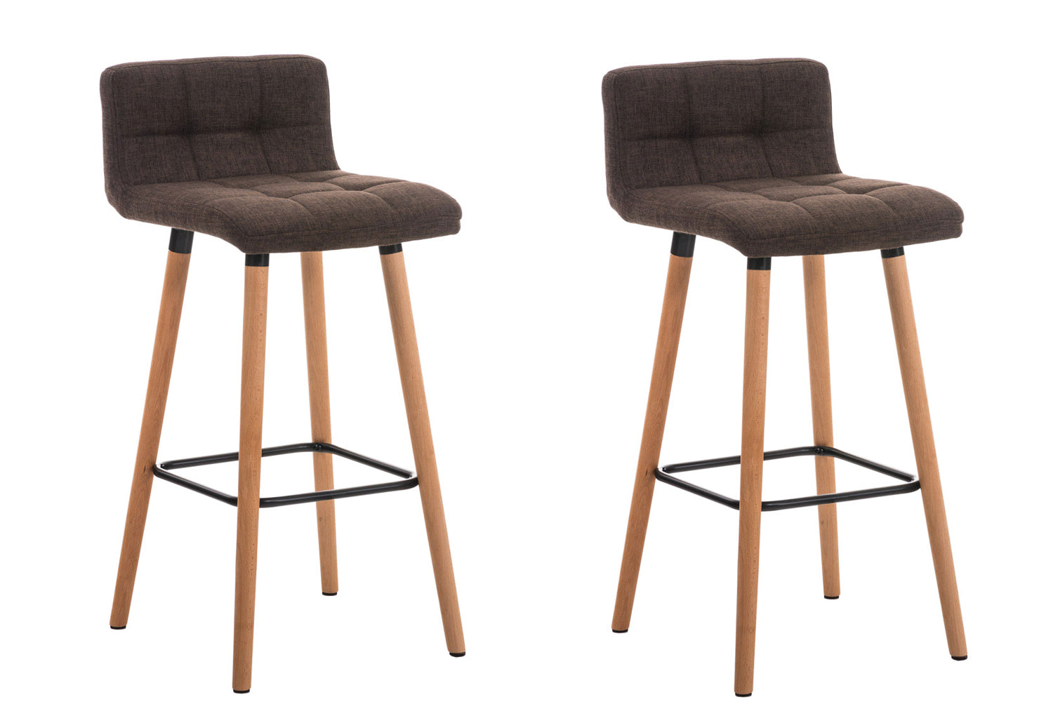 2-delige set Barkrukken - Houten Frame - Comfortabele Stoffen Zitting & Voetensteun Onderstel Kleur natuur Kleur bruin