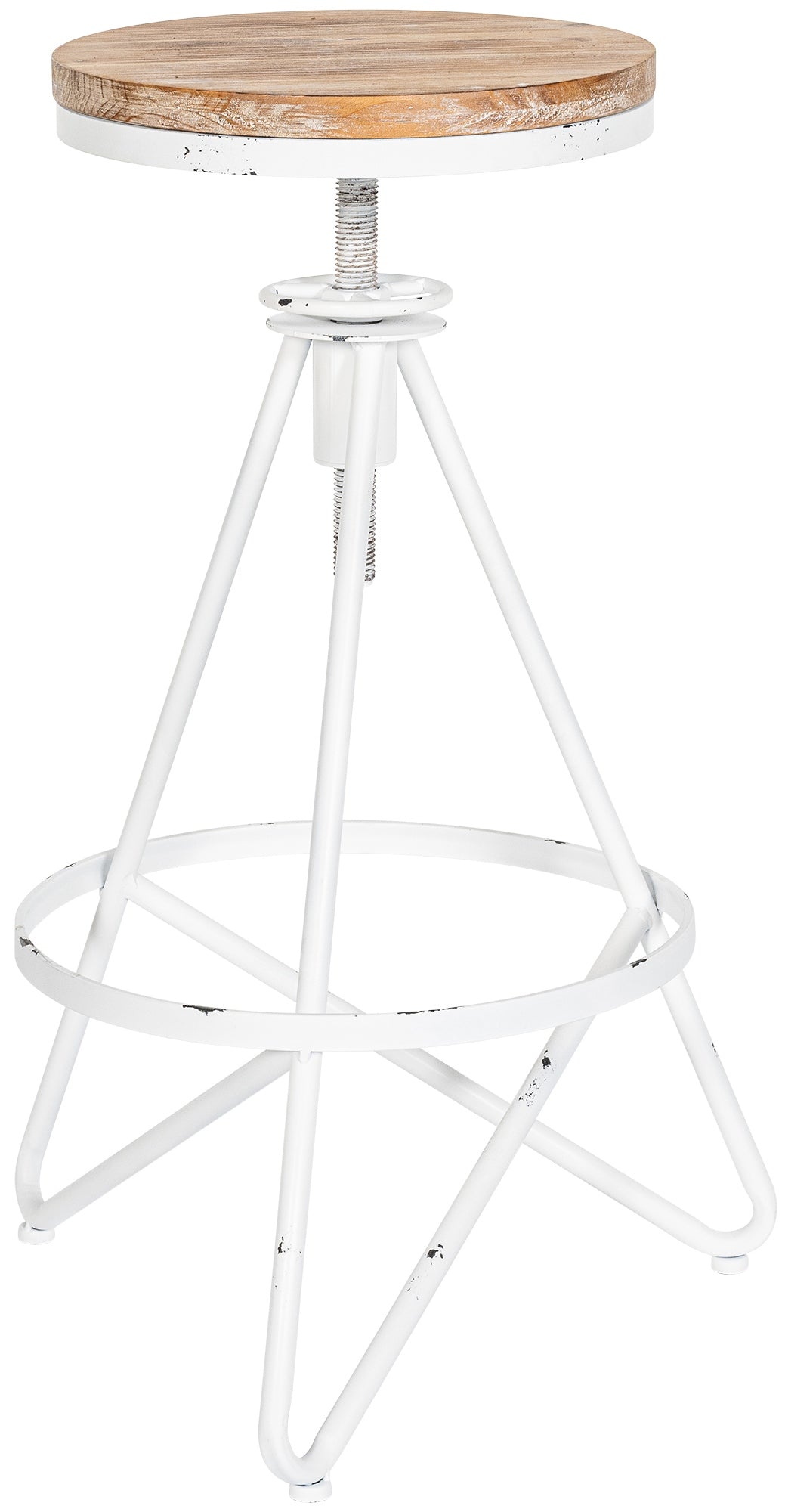 Barkruk Industriële Stijl - Essenhout - Verstelbare Hoogte 67-81 cm Kleur antiek wit