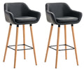 Set van 2 barkrukken, Fauteuil-stijl, Comfortabele zit, Kunstleer en Houten Frame Kleur zwart
