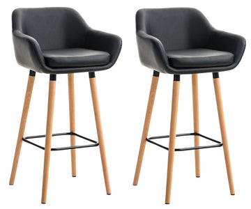 Set van 2 barkrukken, Fauteuil-stijl, Comfortabele zit, Kunstleer en Houten Frame Kleur zwart