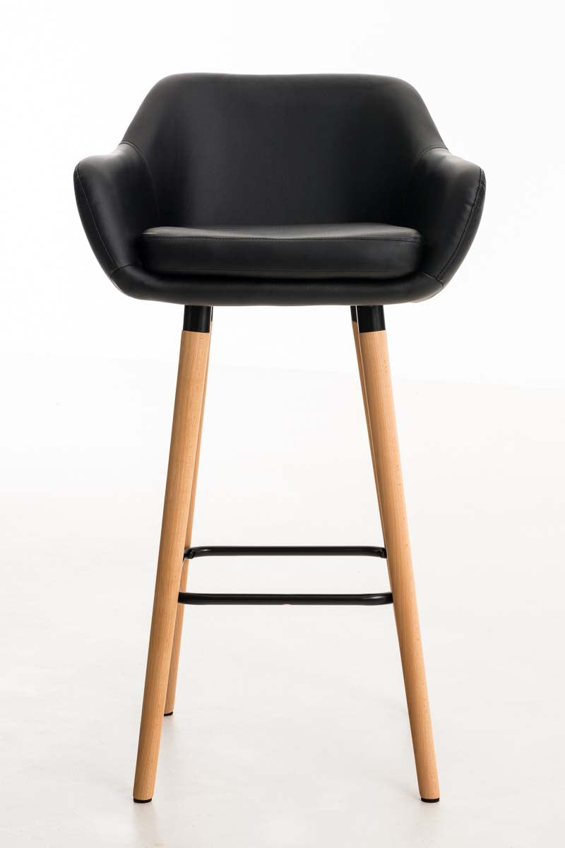 Set van 2 barkrukken, Fauteuil-stijl, Comfortabele zit, Kunstleer en Houten Frame Kleur zwart