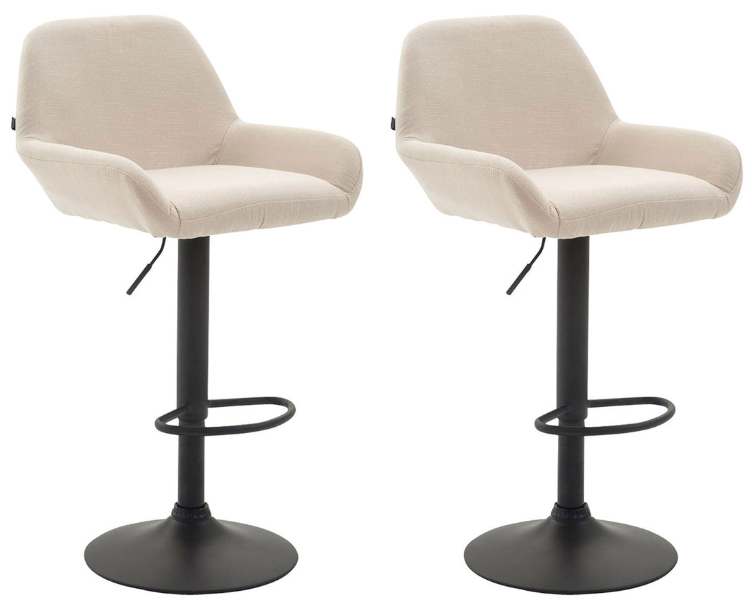 Set van 2 Verstelbare Barkrukken - Barstoelen - Comfortabele Rugleuning & Voetensteun Kleur crème Onderstel Kleur zwart
