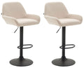 Set van 2 Verstelbare Barkrukken - Barstoelen - Comfortabele Rugleuning & Voetensteun Kleur crème Onderstel Kleur zwart