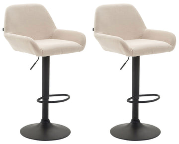 Set van 2 Verstelbare Barkrukken - Barstoelen - Comfortabele Rugleuning & Voetensteun Kleur crème Onderstel Kleur zwart