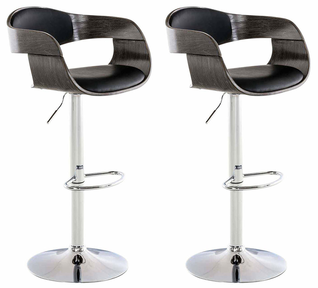 Set van 2 Kunstleren Barkrukken - Design Krukken - Traploos Verstelbaar voor Optimaal Comfort Kleur zwart/grijs