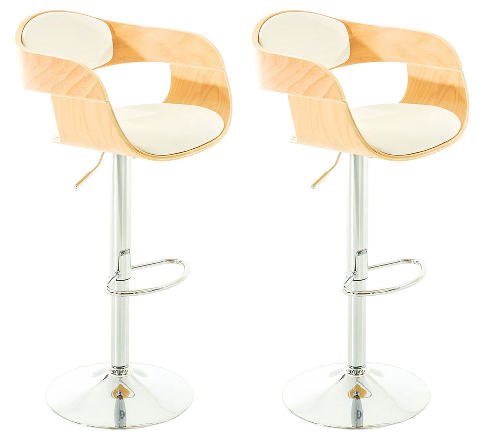 Set van 2 Kunstleren Barkrukken - Design Krukken - Traploos Verstelbaar voor Optimaal Comfort Kleur natuurlijk/wit