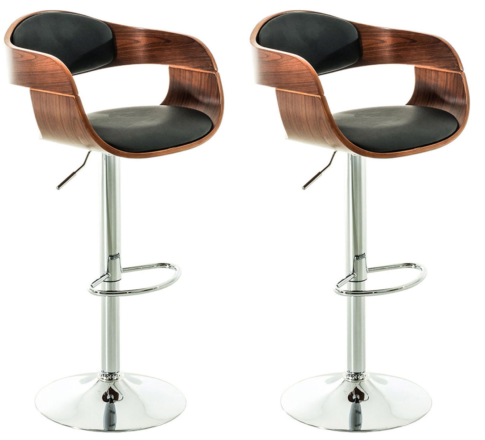 Set van 2 Kunstleren Barkrukken - Design Krukken - Traploos Verstelbaar voor Optimaal Comfort Kleur walnoot/zwart