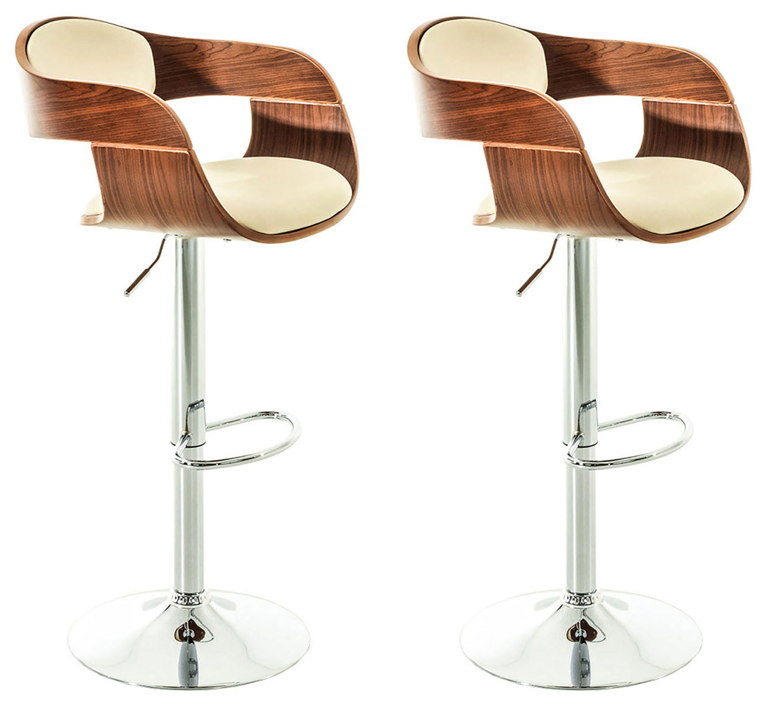 Set van 2 Kunstleren Barkrukken - Design Krukken - Traploos Verstelbaar voor Optimaal Comfort Kleur walnoot/creme