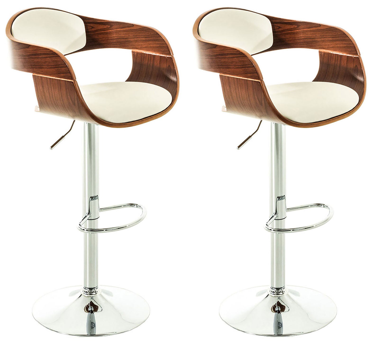 Set van 2 Kunstleren Barkrukken - Design Krukken - Traploos Verstelbaar voor Optimaal Comfort Kleur walnoot/wit