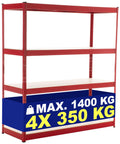 Magazijnrek 160x180x60 cm - Opslagstelling - Totale Draagkracht 1,4 Ton Kleur rood