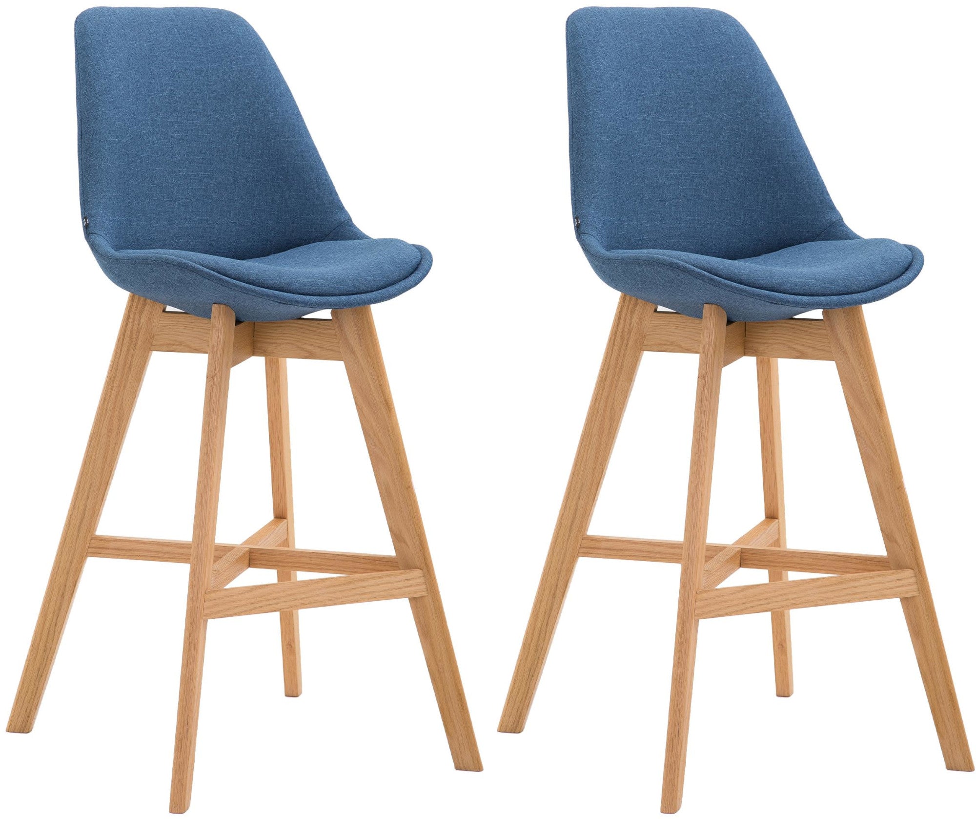 2-delige set Barkrukken - Hoge Stoelen - Comfortabele Zit, Duurzame Stofbekleding Kleur blauw Onderstel Kleur natuur