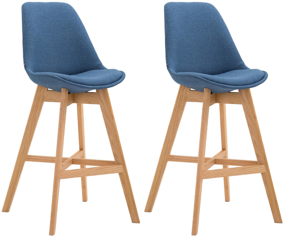 2-delige set Barkrukken - Hoge Stoelen - Comfortabele Zit, Duurzame Stofbekleding Kleur blauw Onderstel Kleur natuur