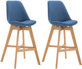 2-delige set Barkrukken - Hoge Stoelen - Comfortabele Zit, Duurzame Stofbekleding Kleur blauw Onderstel Kleur natuur
