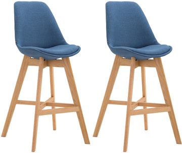 2-delige set Barkrukken - Hoge Stoelen - Comfortabele Zit, Duurzame Stofbekleding Kleur blauw Onderstel Kleur natuur