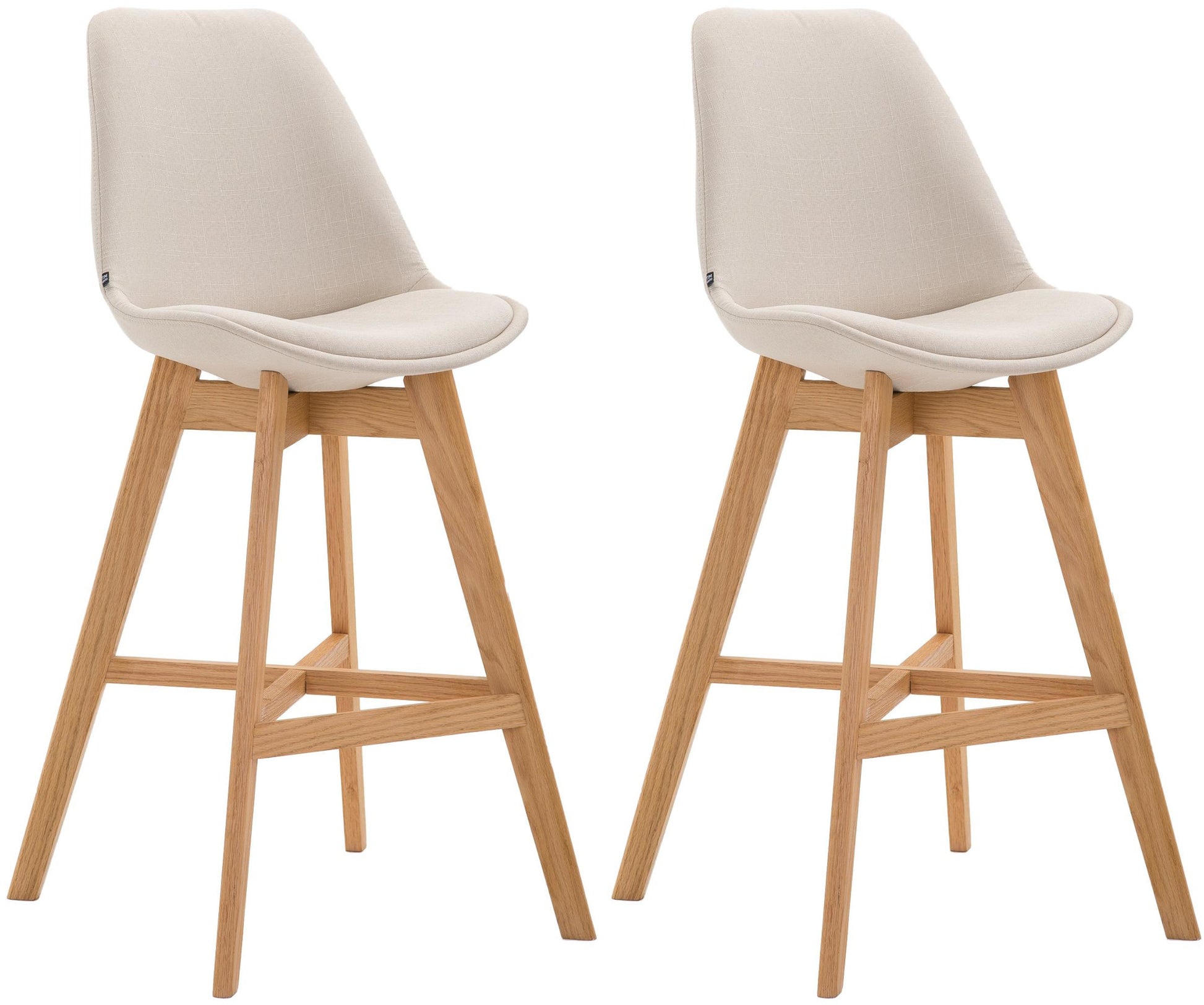 2-delige set Barkrukken - Hoge Stoelen - Comfortabele Zit, Duurzame Stofbekleding Kleur crème Onderstel Kleur natuur