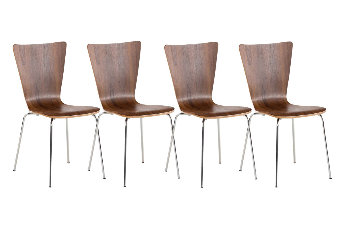 4x Bezoekersstoel - Vergaderstoelen - Ergonomische Zitting, Stapelbaar Design Kleur walnoot